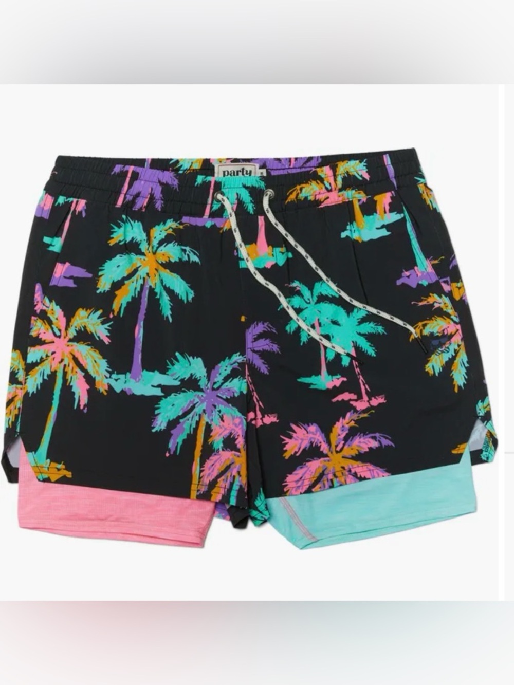 Guys Sz Sm Party Pants Funky Palms Sport Swim Trunks Colorful Design